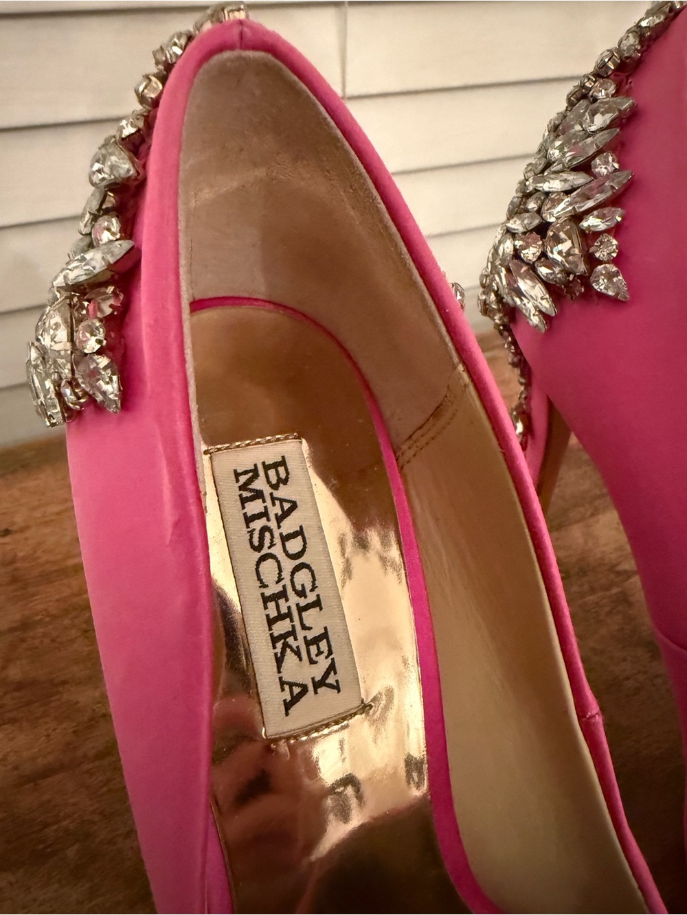 Hot Pink Crystal Embellished Pointed Toe Pumps - Picture 5 of 14